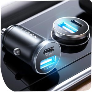 Cargador de mechero LISEN USB C 69 W de carga rápida, accesorios para coche y camper, compatible con iPhone 17 16, Xiaomi, Samsung S25, BMW, cargador metálico 12 V, regalo San Valentín