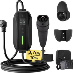 Electric Car Charger [3.68 kW, 6-16A, 10 m] dé EV Charger Type 2 with Schuko Plug, Portable Electric Car Charger with Controllable Digital Display with Model Y/3, GLC, MG4 and Other BEV/PHEV