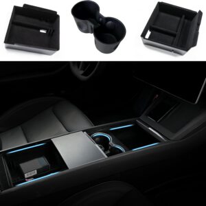 Organizador de consola central para Tesla Model Y Juniper y Model 3 Highland 2024 2025, bandeja de almacenamiento afelpada, pack de 3