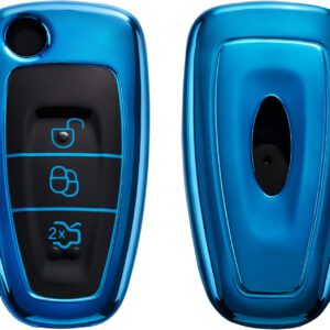 Funda kwmobile compatible con llave plegable Ford de 3 botones, funda TPU con botones, azul brillante