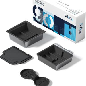 Organizador de consola central Wigoo para Tesla Model Y Juniper, solo Premium y Performance 2025 2026, y todos los accesorios Model 3 Highland, almacenamiento doble capa, deslizamiento suave, 4 piezas negro