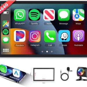 Radio Hodozzy Android 2GB+64GB 2 DIN con GPS, CarPlay inalámbrico y Android Auto, pantalla táctil 7″ 1080P, Bluetooth, HiFi, FM/RDS, WiFi, navegación y cámara AHD de marcha atrás