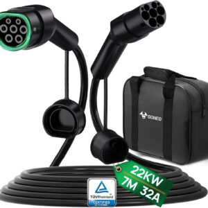 Cable de carga GONEO Tipo 2 22 kW 7 m 32 A Modo 3 para coche eléctrico, Tipo 2 trifásico EV/PHEV, Tipo 2 a Tipo 2 con bolsa de transporte