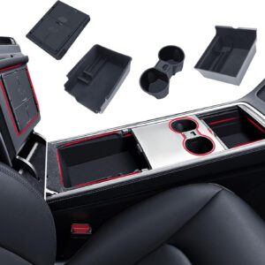 4 accesorios para Tesla Model Y 2021-2024 y Model 3 2021-2023, caja de almacenamiento para consola central, organizador de reposabrazos, cajón oculto y portavasos, no apto para Model 3 2024