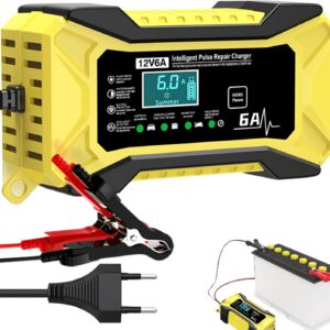 Cargador de batería de coche 12 V, cargador portátil con pantalla LCD y compensación de temperatura para generador y uso en carretera