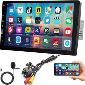 Radio de coche 1 DIN de 9″, pantalla táctil 1080P, cámara de seguridad, micrófono, Bluetooth, llamadas manos libres, FM, Mirror Link, SWC, USB y EQ