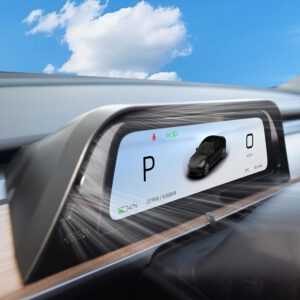Pantalla HUD Tesla para Model Y 2019-2024 y Model 3 2017-2023, 9,66″ con CarPlay/Android Auto inalámbricos, alerta de punto ciego, pantalla antirreflejos