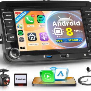 Radio Android 6G+128G 8 núcleos para VW Golf 5/6, Passat, Polo, Tiguan, Touran, Caddy, Skoda y Seat, CarPlay inalámbrico, Android Auto, GPS, WiFi, Bluetooth, FM/RDS/DSP y cámara trasera