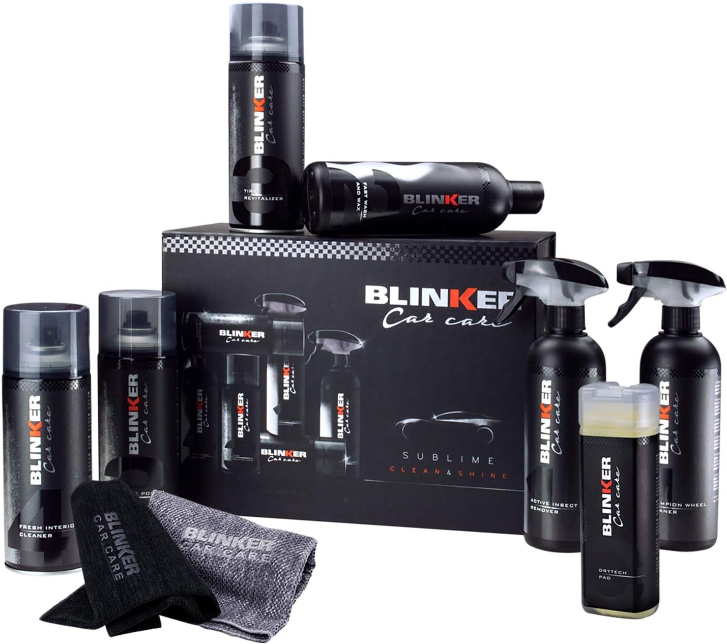 Blinker - Car Cleaning Kit Pro - 10Pcs - Care products for interior and exterior vehicle cleaning and cleaning - Includes rim cleaner, shampoo, interior polish, tire renewer - Image 2