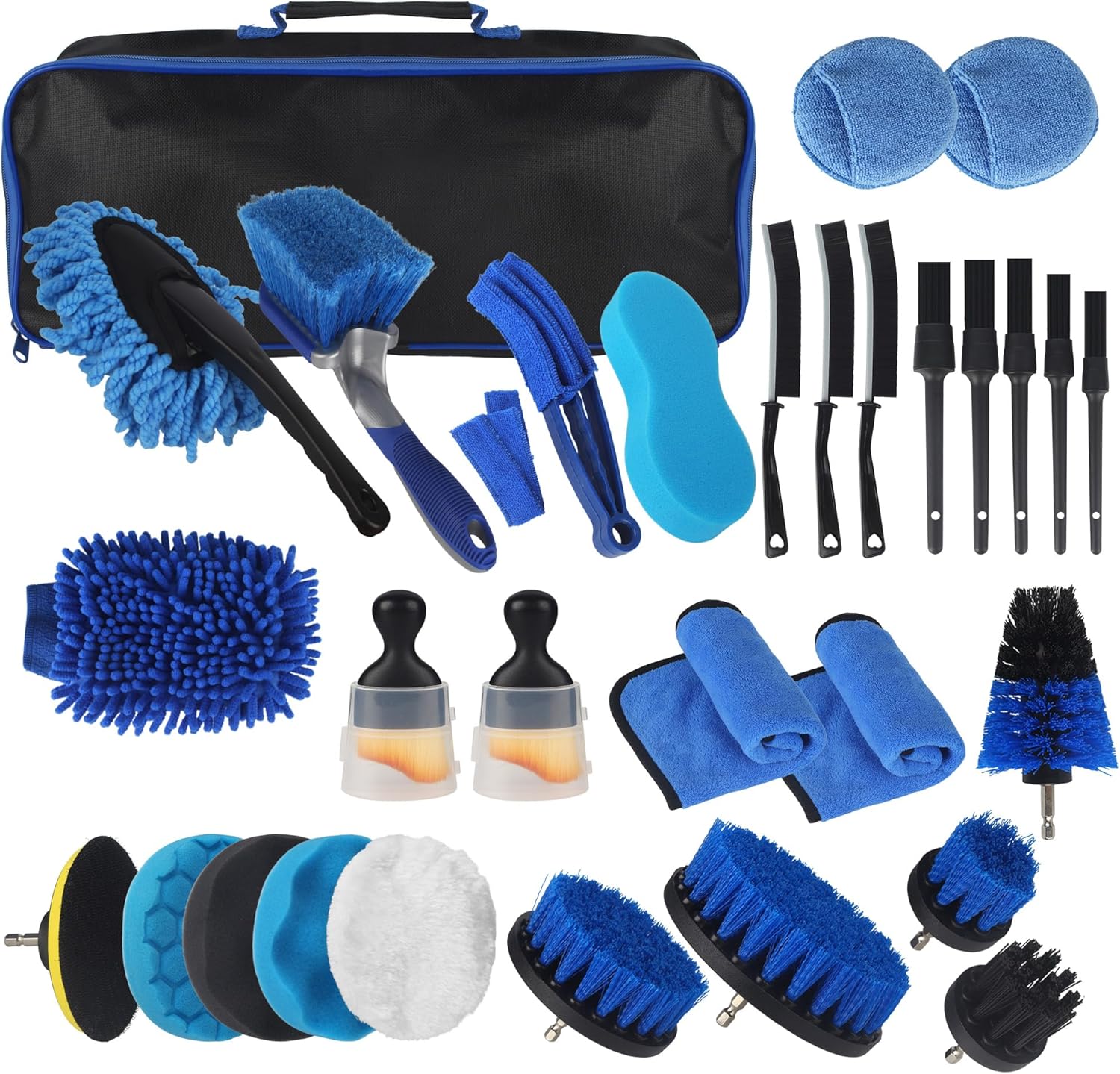 Car Cleaning Kit 28 Pieces Practical Carry Bag, Interior and Exterior Car Wash Set, Detailing Brushes, Fiber Cloth, Polishing Sponges, Electric Drill Brush - Image 2