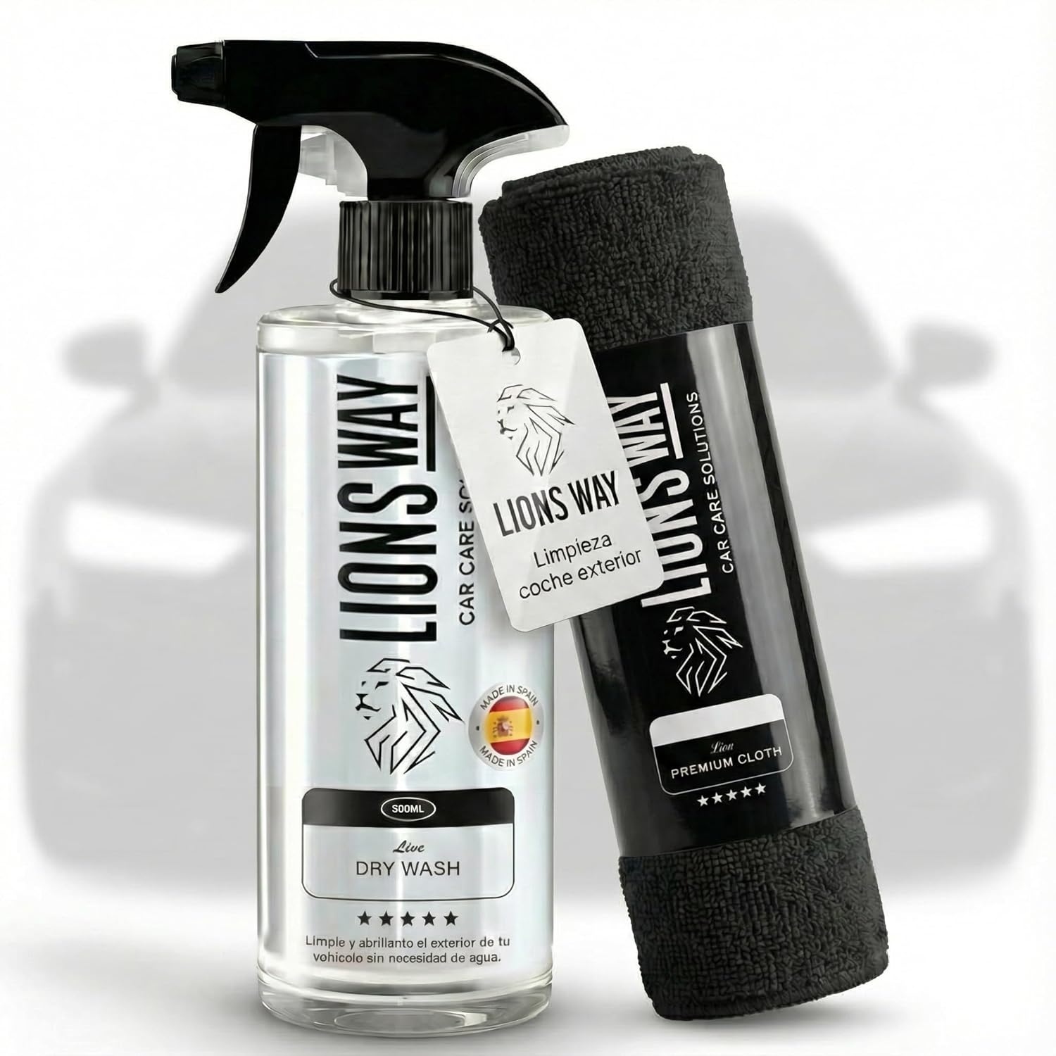 LionsWay: Carnauba Wax Dry Car Cleaning Professional Detailing Powerful Waterless Polish Fast Ceramic Treatment for Cars and Motorcycles (Dry Wash 500ml + Premium Cloth). - Image 2