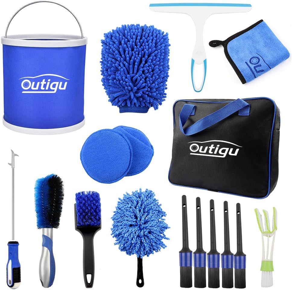 Professional Car Cleaning Kit, 17 Pieces Exterior and Interior Car Wash Products with Bag, Wheel Brush, Bucket, Duster, Detail Brush (17) - Image 2