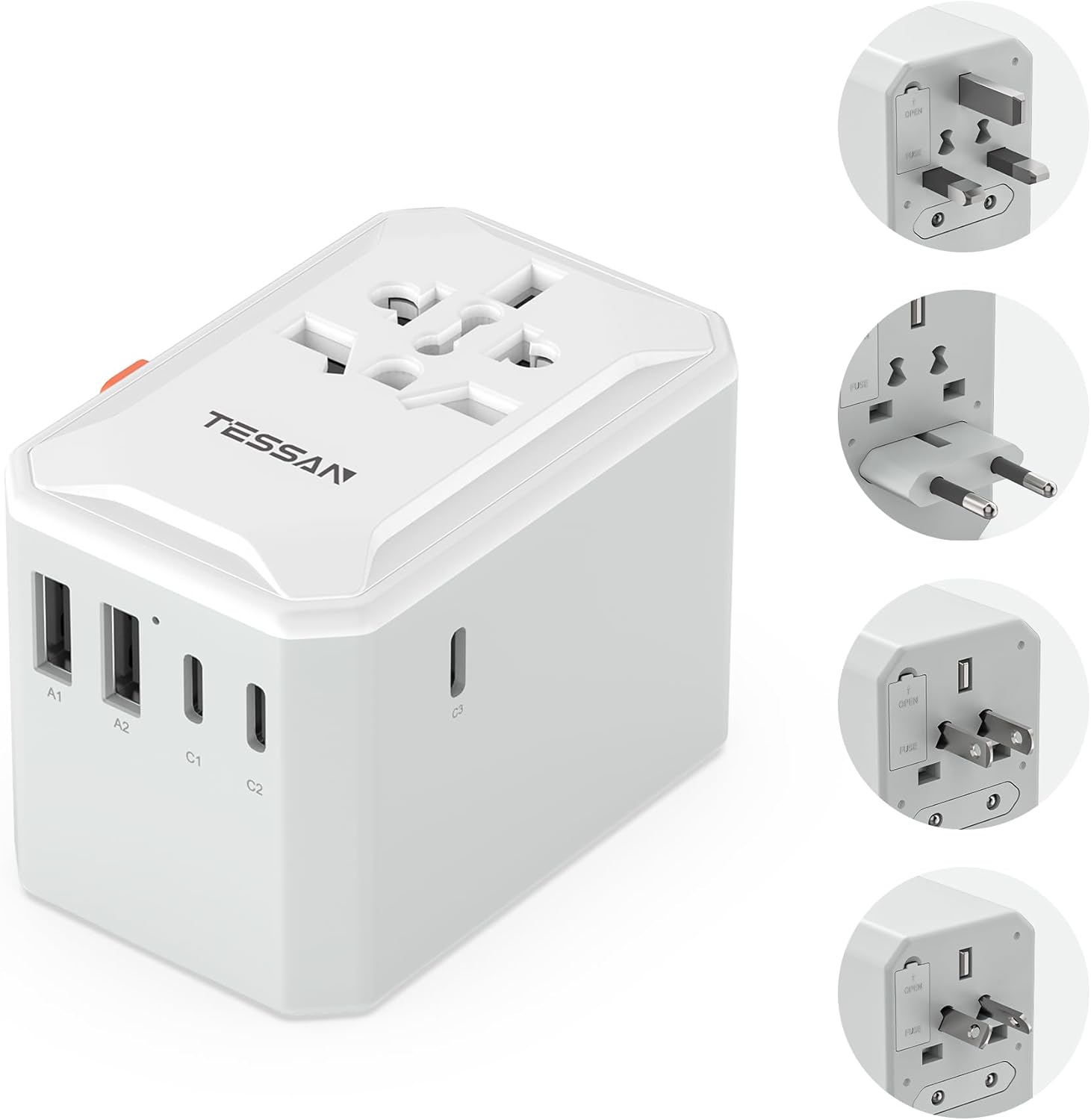 TESSAN Universal Travel Plug Adapter, Portable Universal Charger with 3 USB C and 2 USB A, Universal Travel Plug Adapter for United States Thailand Japan UK Brazil Australia Spain - Image 2