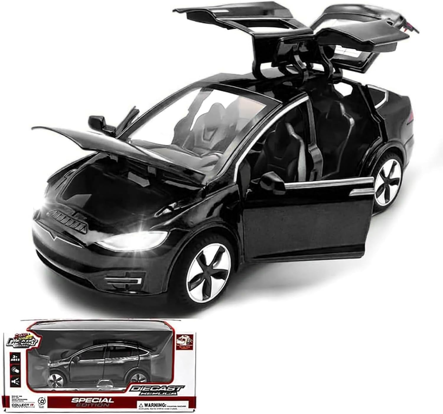 Tesla Model X Car Model 1:32 Scale Die-Cast Alloy Electronic Toy with Backup Function, with Lights and Music, Mini Toy Vehicle as Gift for Kids (Black) - Image 2
