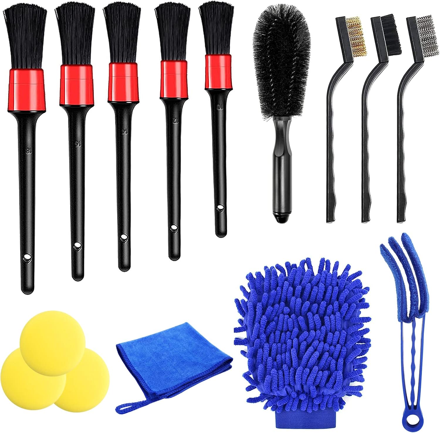URAQT Car Cleaning Brushes, 15Pcs Car Wash Kit, Detail Brush, Wheel Cleaning, Cleaning Cloth, for Interior & Exterior Cleaning, and Car Rims - Image 2
