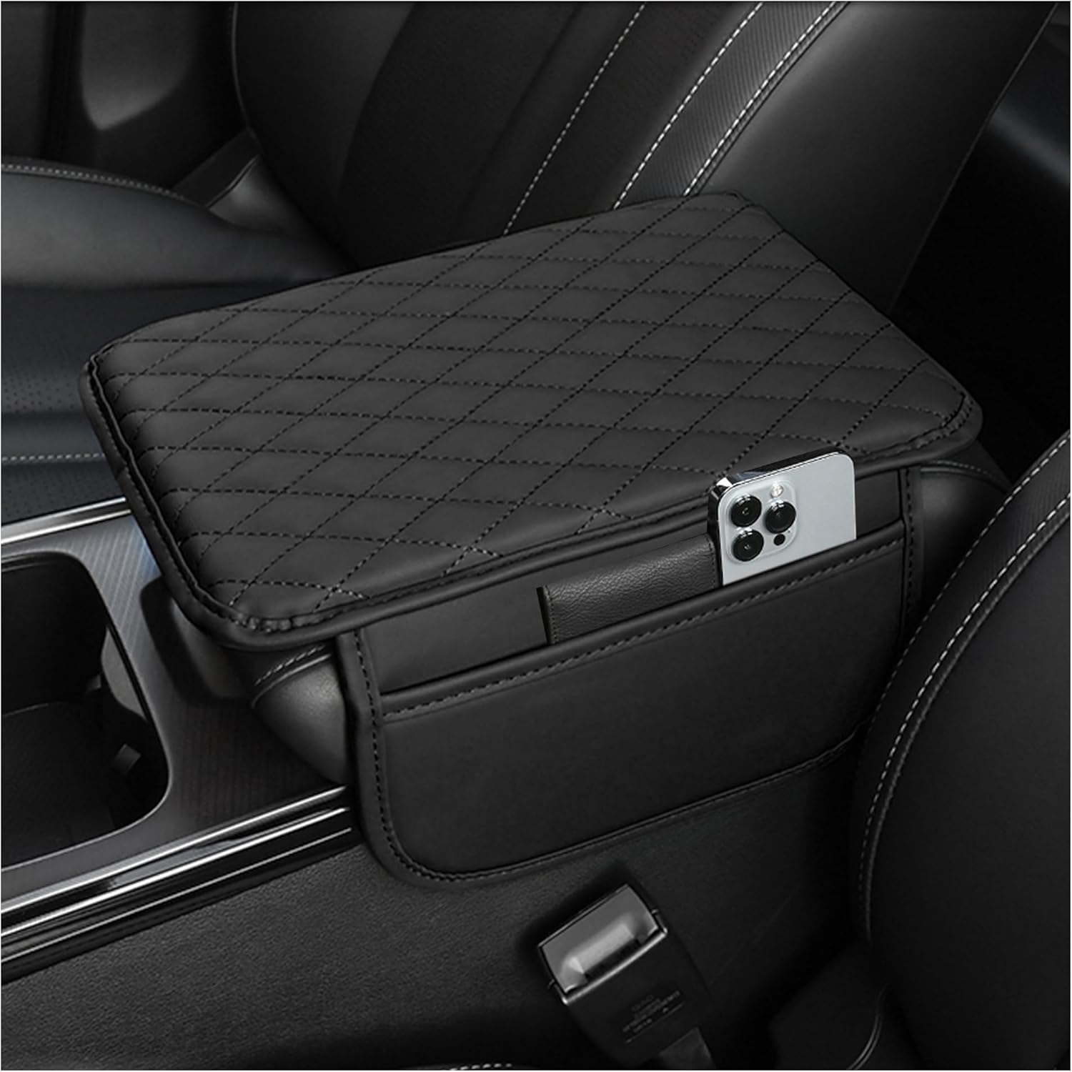 Upgraded Universal Car Armrest Protector, Microfiber Leather Car Armrest Cushion with 2 Storage Bag, Interior Car Accessories for Most Vehicles (Black) - Image 2