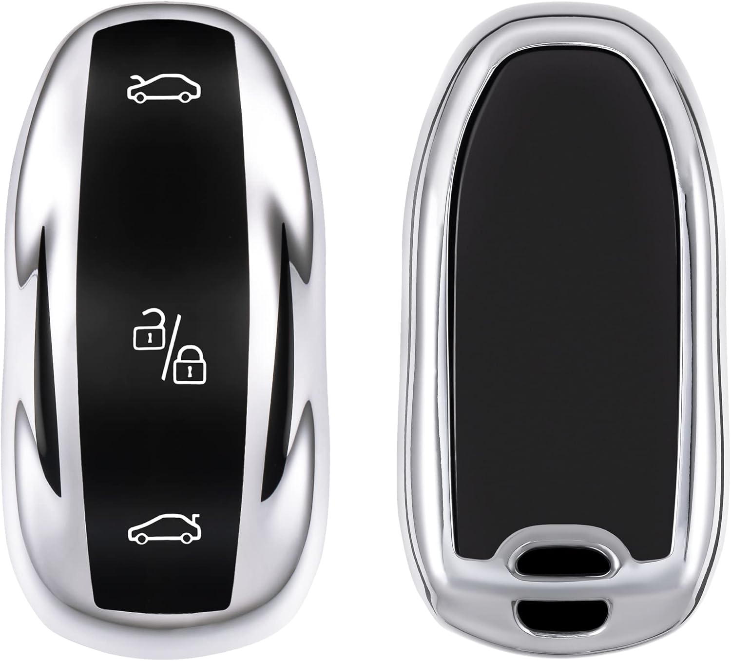kwmobile Remote Case Compatible with Tesla Model S/Model Y/Model 3 - Car Key Case with TPU Buttons - Shiny Silver - Image 2
