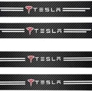 4 protectores de umbral de puerta para Tesla Model 3 Highland 2024 / nuevo Model 3+, fibra de carbono, película protectora de pintura
