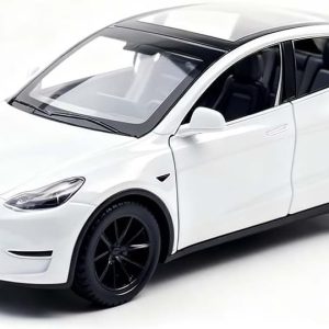 Coche de juguete Tesla Model Y TGRCM-CZ a escala 1:32, aleación de zinc, función pull back, sonido y luz, regalo para coleccionistas y niños de 3+ años, blanco