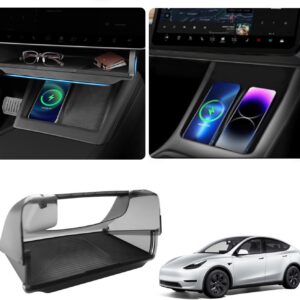 Caja de almacenamiento bajo pantalla para Tesla Model Y 2020-2024 y Model 3 2017-2023, organizador antideslizante oculto para consola central