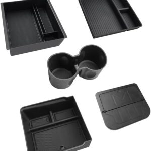 5 cajas de almacenamiento para Tesla Model 3 Highland 2024 2025 2026, organizador de reposabrazos, caja oculta y portavasos, negro