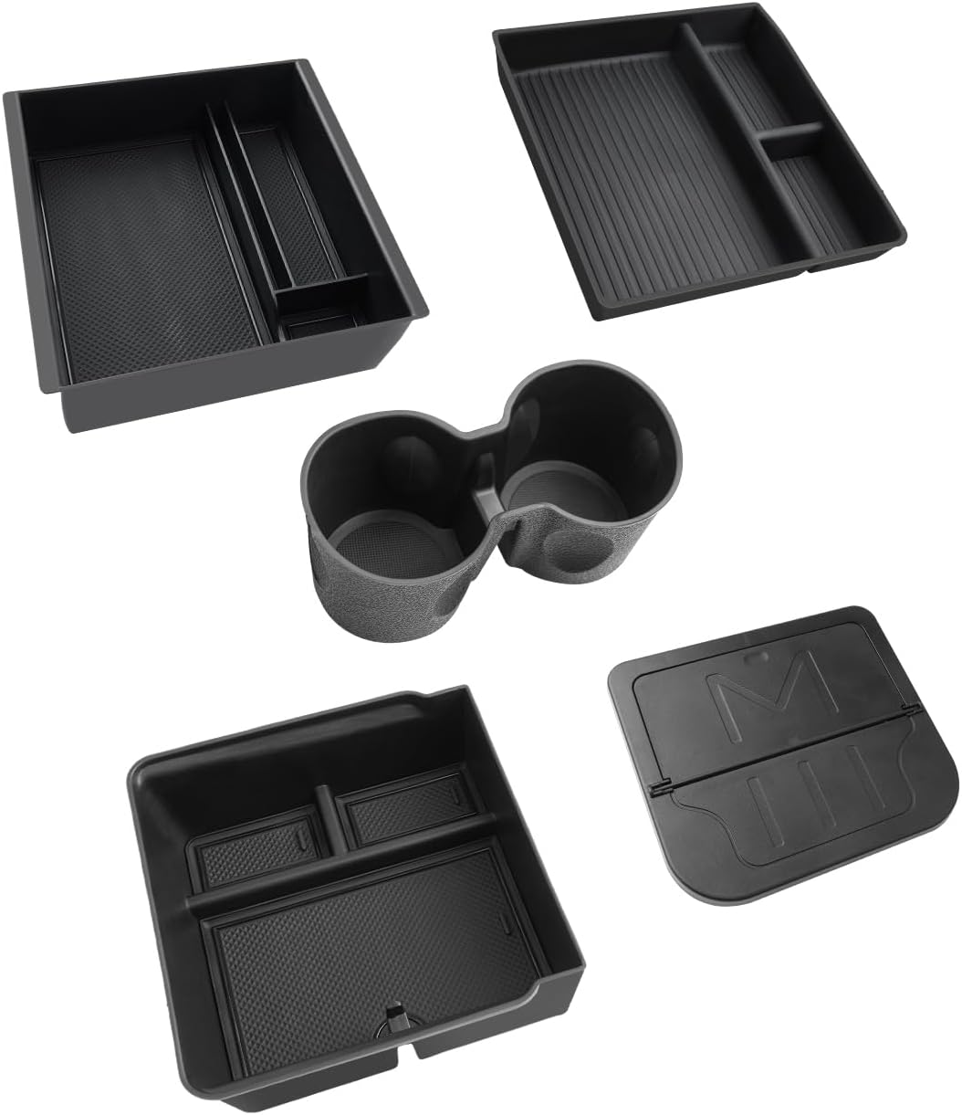5 cajas de almacenamiento para Tesla Model 3 Highland 2024 2025 2026, organizador de reposabrazos, caja oculta y portavasos, negro