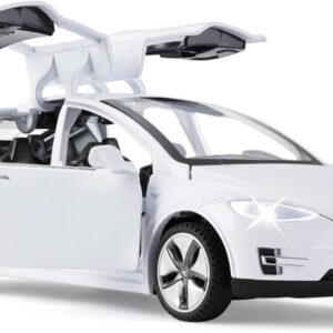 Tesla Model X a escala 1:32, coche de juguete con luz y música, función de retroceso, aleación fundida, ideal para niños de 3+ años y coleccionistas, blanco