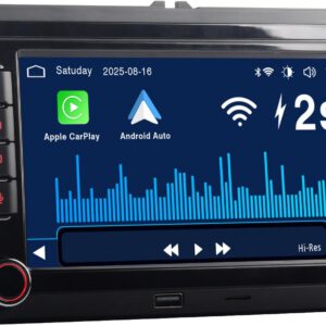 Radio para VW Passat, Caddy, Tiguan, Touran, Golf 5/6, GTI, T5, EOS y Polo, con CarPlay/Android Auto inalámbricos, pantalla táctil, Bluetooth, radio AM/FM y soporte tarjeta TF