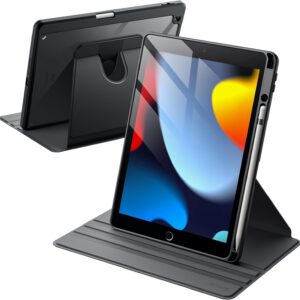 Funda giratoria JETech para iPad 9/8/7 de 10,2″ 2021/2020/2019, con soporte para lápiz, soporte giratorio 360°, negro