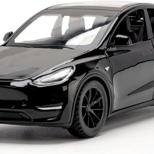 Tesla Model Y a escala 1:32, coche electrónico de aleación fundida con función de retroceso, luces y música, mini vehículo de regalo para niños, negro