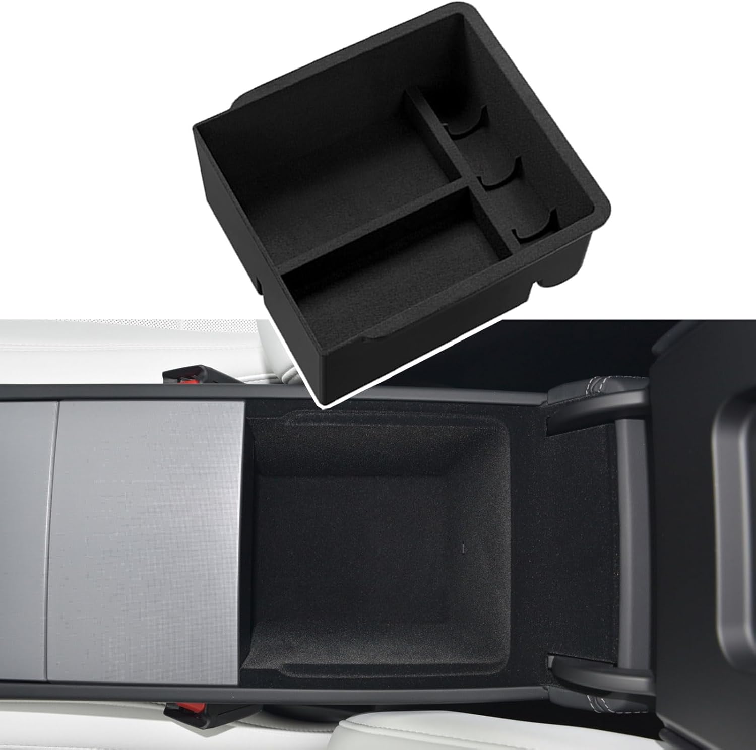 Organizador de consola central para Tesla Model 3 Highland 2024 2025, interior afelpado, caja trasera bajo reposabrazos