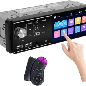 Radio Hikity 1 DIN con pantalla táctil de 4,1″, Bluetooth manos libres, FM, control de volante, Mirror Link iOS/Android, carga USB, AUX-in y TF