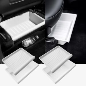 Organizador bajo asiento para Tesla Model Y 2020-2024, bandeja oculta con tapa TPE, accesorios tipo cajón, blanco, pack de 2