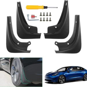 GAFAT 4 piezas, guardabarros para Tesla Model 3 2018-2023, protectores delanteros y traseros de plástico con tornillos, no apto para 2024+