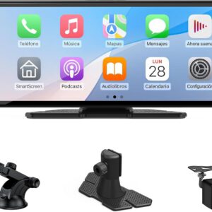 Pantalla portátil Carpuride V92R con CarPlay inalámbrico y Android Auto, pantalla táctil HD 1080P de 10,26″, cámara trasera real 720P, Bluetooth 5.0, Mirror Link, compatible con soporte