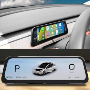 Pantalla frontal para Tesla Model Y 2019-2024 y Model 3 2017-2023, 9,66″, diseño mejorado sin bloqueo de ventilación, CarPlay y Android Auto inalámbricos, alerta de punto ciego