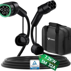 Cable de carga GONEO Tipo 2, 7,2 kW, 5 m, 32 A, monofásico Modo 3 para EV/PHEV, Tipo 2 a Tipo 2/CSS2, con bolsa de transporte