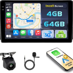 Hikity 4+64GB Android 15 Car Radio for Seat Ibiza 6J 2009-2014 with Carplay Android Auto Wireless, Incell 9 Inch Touch Screen with BT/GPS/WiFi/FM/RDS+Rear Camera+Mic