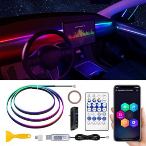 Tiras LED acrílicas Dreamcolor para Tesla Model 3/Y con hub USB, iluminación ambiental de fibra óptica de 55,1″, RGB+IC, tira neón activa para 2021 2022 2023