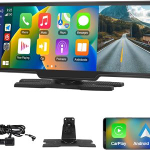 Radio portátil Podofo de 10,26″ con Apple CarPlay y Android Auto inalámbricos, grabador de pantalla para coche, pantalla táctil 7-32V, asistente de voz, Bluetooth, transmisor FM, AUX y TF