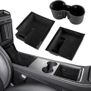Organizador de consola central EYPINS de 4 piezas compatible con Tesla Model 3/Y 2021-2023, con 2 cajas de almacenamiento, portavasos y bandeja