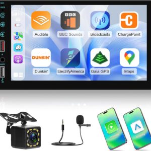 Radio NHOPEEW 2 DIN compatible con CarPlay inalámbrico y Android Auto, pantalla táctil de 7″, Mirror Link, control de volante, FM, EQ y cámara de seguridad