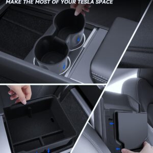 3 accesorios para Tesla Model Y Standard 2025-2026 y Model Y Juniper 2025, organizador de reposabrazos, caja oculta y portavasos, afelpado