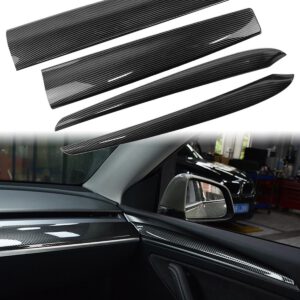 Cubierta de salpicadero y panel interior de puerta delantera compatible con Tesla Model 3/Y, blanco perla, patrón fibra de carbono brillante