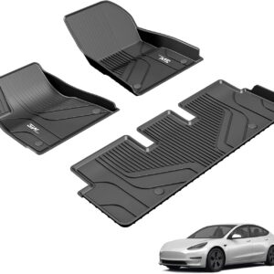 Alfombrillas 3W para Tesla Model 3 2017-2023, set completo TPE para primera y segunda fila, todo clima, aptas para perros, negro
