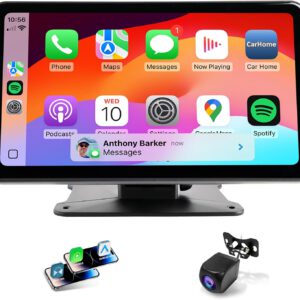 Radio portátil para coche con Apple CarPlay y Android Auto inalámbricos, pantalla táctil de 7″, navegación GPS, Bluetooth, Mirror Link y control por voz para la mayoría de vehículos