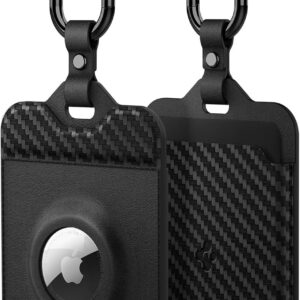 Funda Spigen AirFit PU para tarjeta llave Tesla, ranura AirTag, diseñada para Tesla Model Y 2025 Juniper, Model 3 2023 2024, S y X, pack de 2, carbono