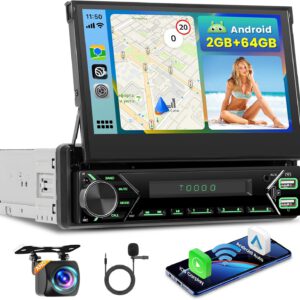 Radio Inefala Android 13 2+64GB 1 DIN desmontable, pantalla táctil HD de 7″, CarPlay inalámbrico, Android Auto, GPS, WiFi, BT, SWC, FM/RDS, retroiluminación UI, USB, micrófono y cámara trasera