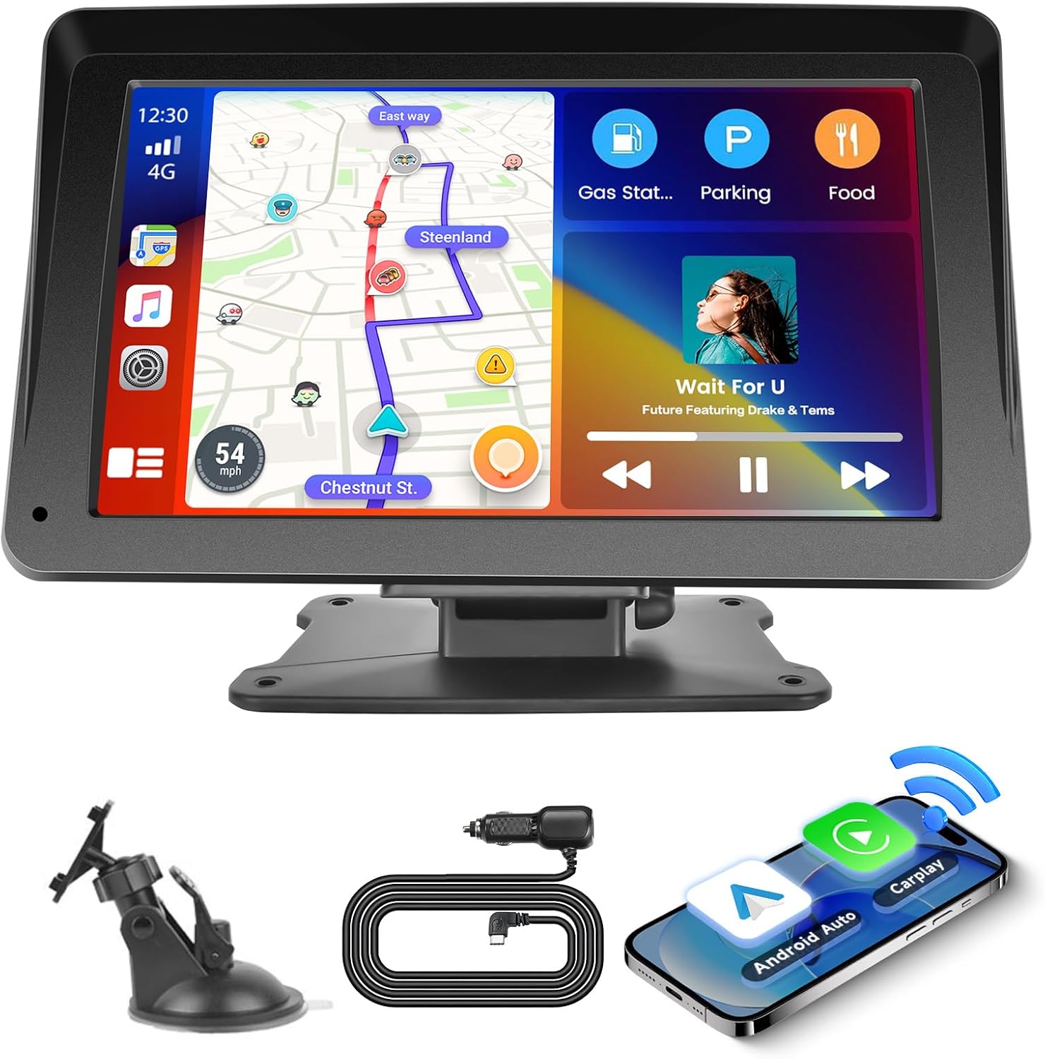 Estéreo inalámbrico CarPlay de 7" para coche, pantalla táctil portátil con Android Auto, Mirror Link, Bluetooth, AUX, TF, FM y control por voz