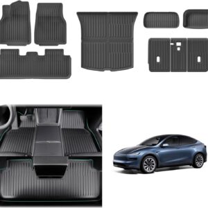 GAFAT pack de 9 alfombrillas nuevas para Tesla Model Y Juniper 2025 2026, alfombrillas delanteras + maletero, TPE todo clima, borde alto, protección 360°, escaneo 3D original